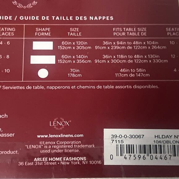 LENOX HOLIDAY NOUVEAU MELODY‎ CHRISTMAS TABLECLOTH 60 X 104in - Picture 8 of 9